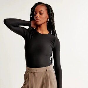 Abercrombie & Fitch Soft Matte Seamless Crew Neck Long Sleeve Black XXS